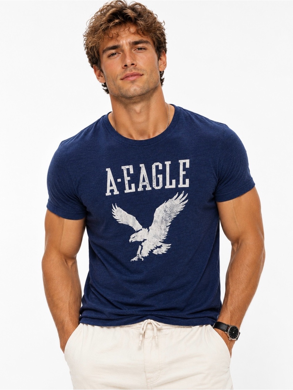 American Eagle Men’s Blue Eagle Graphic Short Sleeve T-Shirt